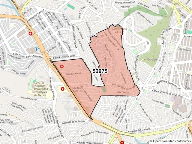 Mapa del código postal 52975, Atizapán de Zaragoza, México