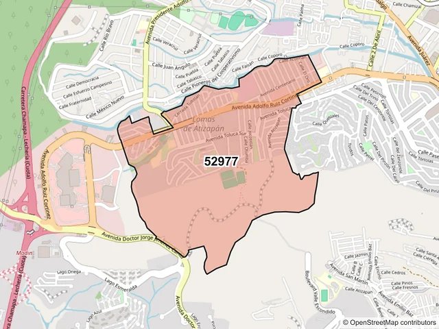 Mapa del código postal 52977, Atizapán de Zaragoza, México