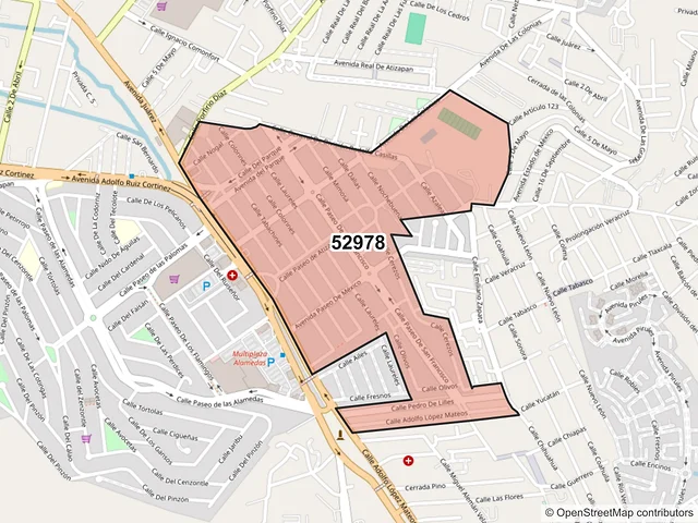 Mapa del código postal 52978, Atizapán de Zaragoza, México