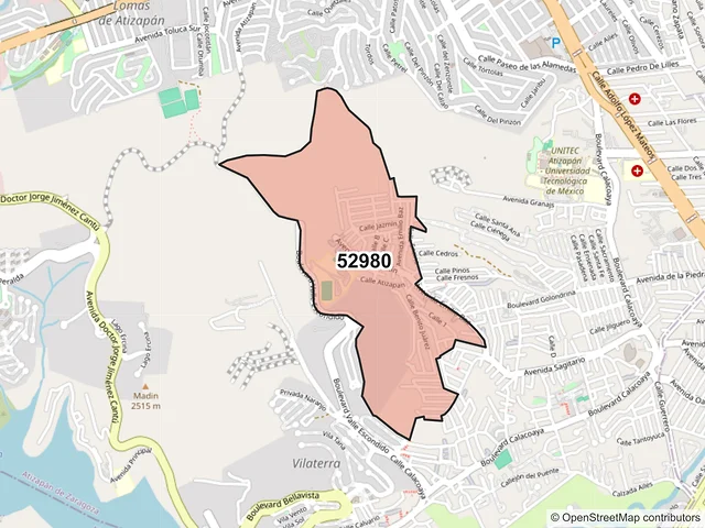 Mapa del código postal 52980, Atizapán de Zaragoza, México