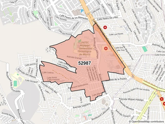Mapa del código postal 52987, Atizapán de Zaragoza, México