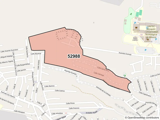 Mapa del código postal 52988, Atizapán de Zaragoza, México