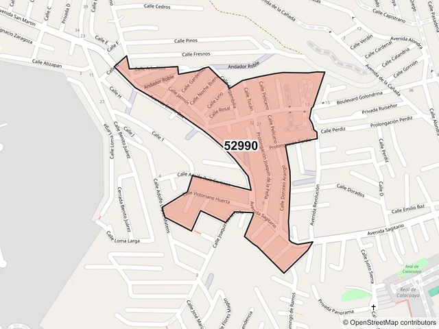 Mapa del código postal 52990, Atizapán de Zaragoza, México