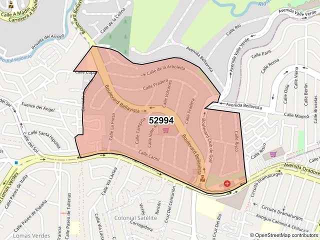 Mapa del código postal 52994, Atizapán de Zaragoza, México