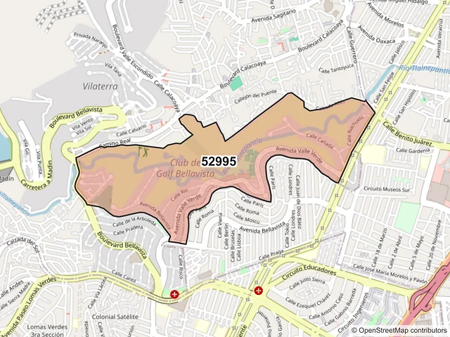 Mapa del código postal 52995, Atizapán de Zaragoza, México