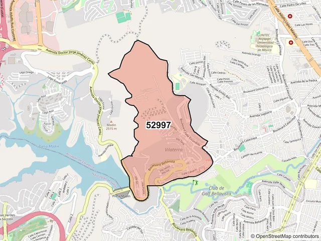 Mapa del código postal 52997, Atizapán de Zaragoza, México