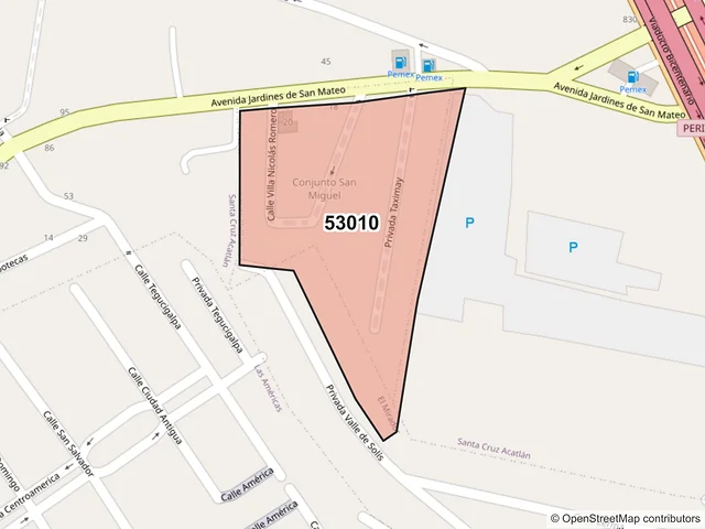Mapa del código postal 53010, Naucalpan de Juárez, México