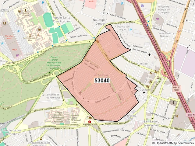 Mapa del código postal 53040, Naucalpan de Juárez, México