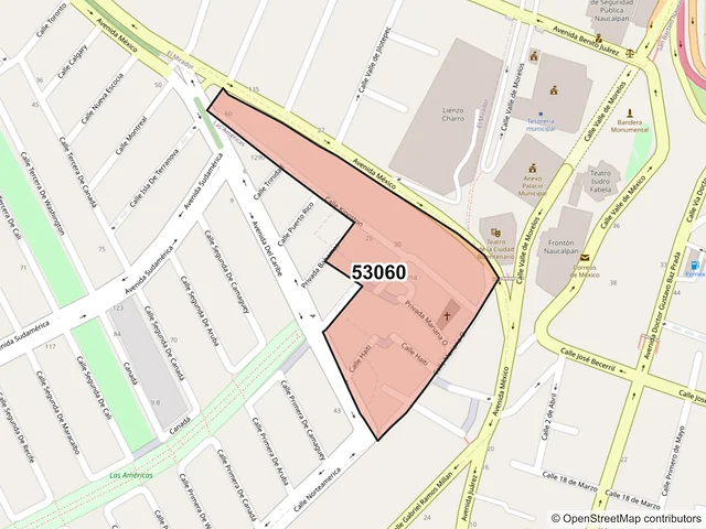 Mapa del código postal 53060, Naucalpan de Juárez, México