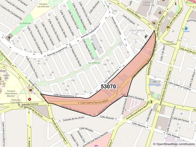 Mapa del código postal 53070, Naucalpan de Juárez, México