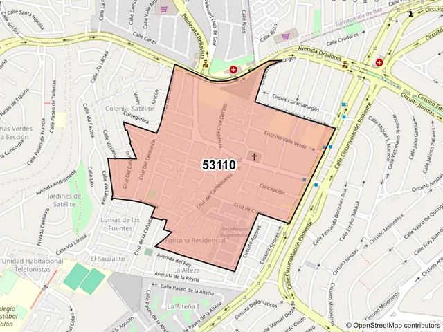 Mapa del código postal 53110, Naucalpan de Juárez, México