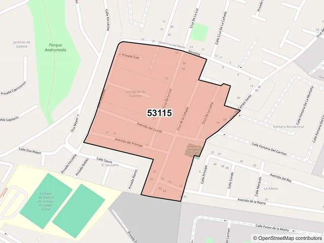 Mapa del código postal 53115, Naucalpan de Juárez, México