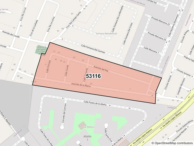 Mapa del código postal 53116, Naucalpan de Juárez, México