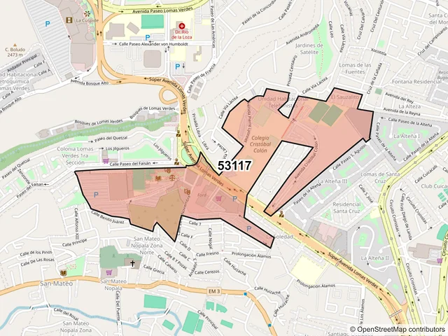 Mapa del código postal 53117, Naucalpan de Juárez, México