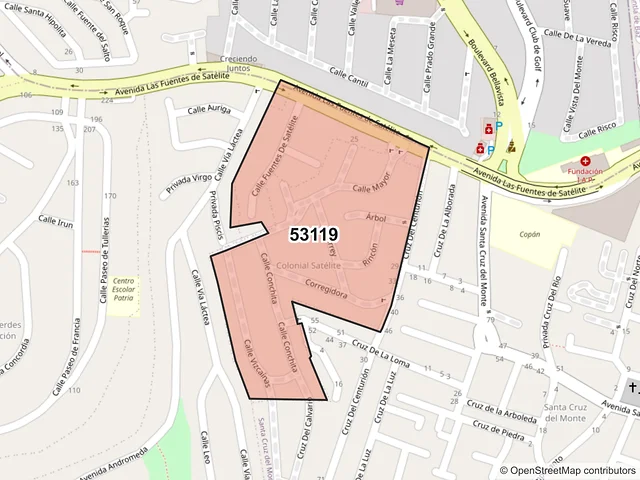 Mapa del código postal 53119, Naucalpan de Juárez, México