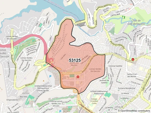 Mapa del código postal 53125, Naucalpan de Juárez, México
