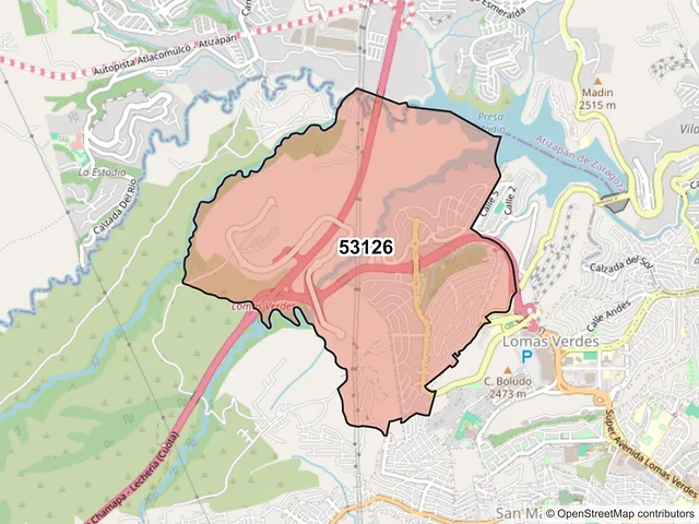 Mapa del código postal 53126, Naucalpan de Juárez, México