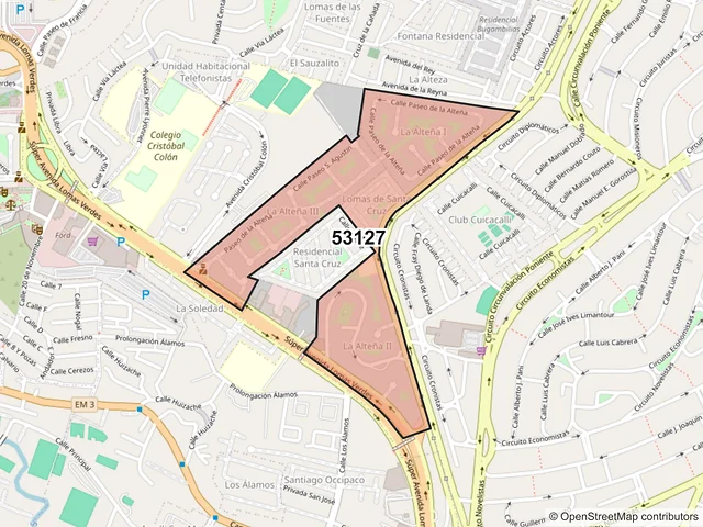 Mapa del código postal 53127, Naucalpan de Juárez, México
