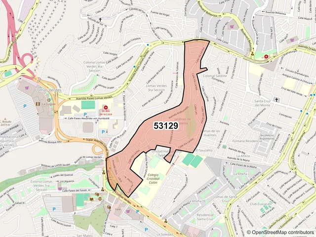 Mapa del código postal 53129, Naucalpan de Juárez, México
