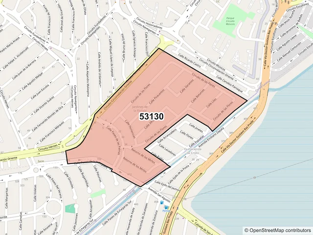 Mapa del código postal 53130, Naucalpan de Juárez, México
