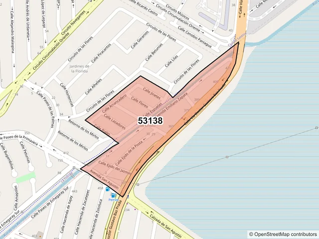 Mapa del código postal 53138, Naucalpan de Juárez, México