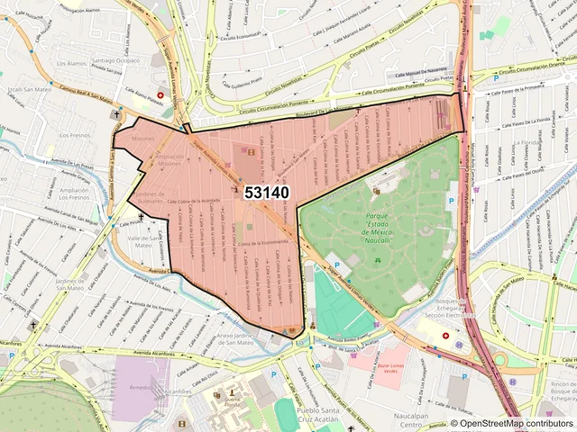 Mapa del código postal 53140, Naucalpan de Juárez, México