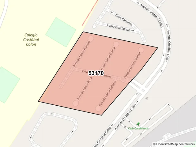 Mapa del código postal 53170, Naucalpan de Juárez, México