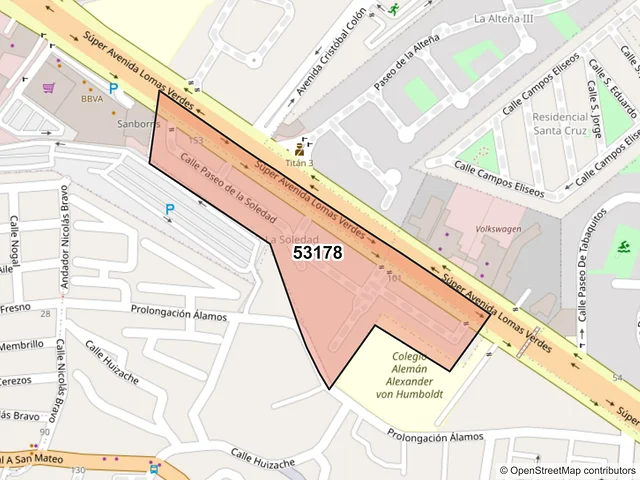 Mapa del código postal 53178, Naucalpan de Juárez, México