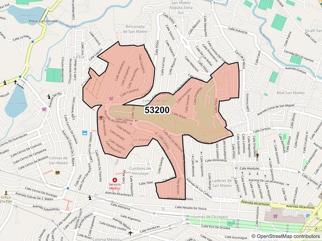 Mapa del código postal 53200, Naucalpan de Juárez, México