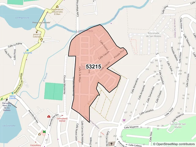 Mapa del código postal 53215, Naucalpan de Juárez, México
