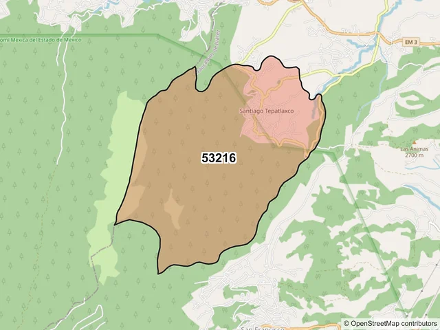 Mapa del código postal 53216, Naucalpan de Juárez, México