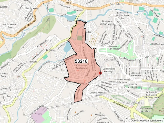 Mapa del código postal 53218, Naucalpan de Juárez, México