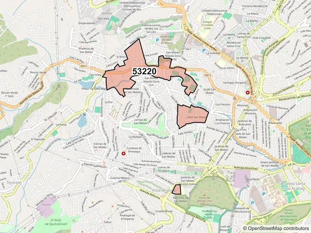 Mapa del código postal 53220, Naucalpan de Juárez, México