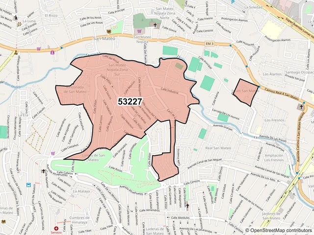 Mapa del código postal 53227, Naucalpan de Juárez, México