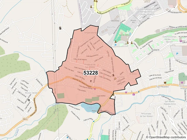 Mapa del código postal 53228, Naucalpan de Juárez, México