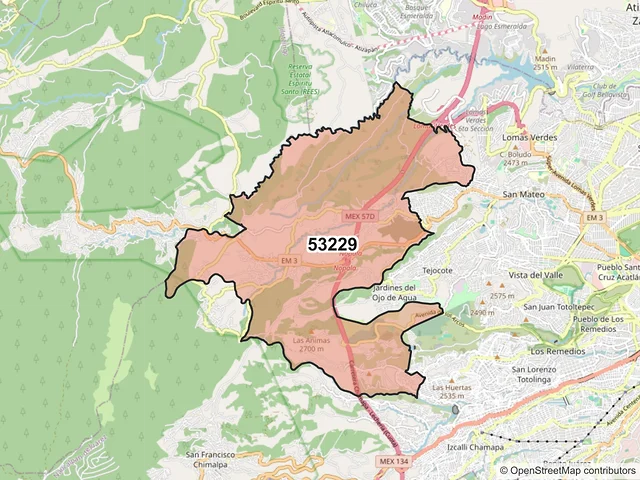 Mapa del código postal 53229, Naucalpan de Juárez, México