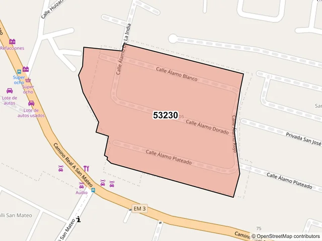 Mapa del código postal 53230, Naucalpan de Juárez, México