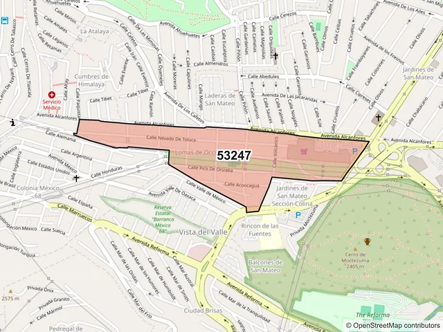 Mapa del código postal 53247, Naucalpan de Juárez, México