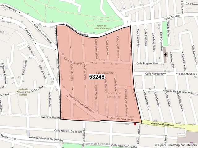 Mapa del código postal 53248, Naucalpan de Juárez, México