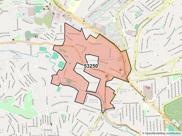 Mapa del código postal 53250, Naucalpan de Juárez, México