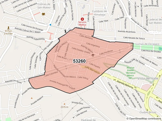 Mapa del código postal 53260, Naucalpan de Juárez, México