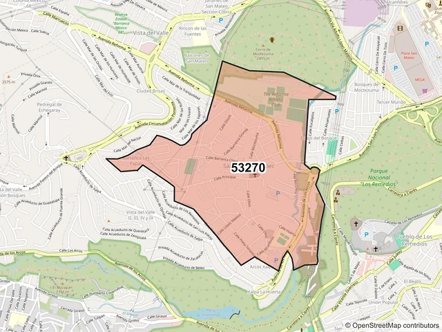 Mapa del código postal 53270, Naucalpan de Juárez, México