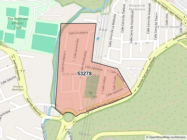 Mapa del código postal 53278, Naucalpan de Juárez, México