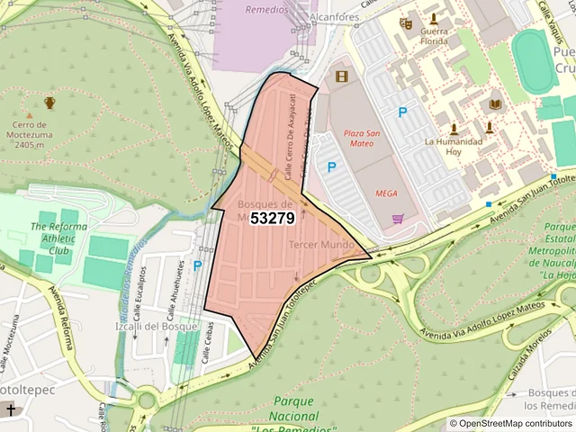 Mapa del código postal 53279, Naucalpan de Juárez, México