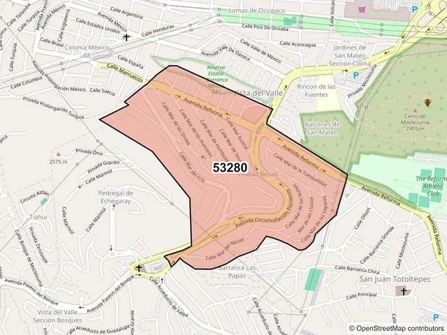 Mapa del código postal 53280, Naucalpan de Juárez, México