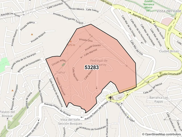 Mapa del código postal 53283, Naucalpan de Juárez, México