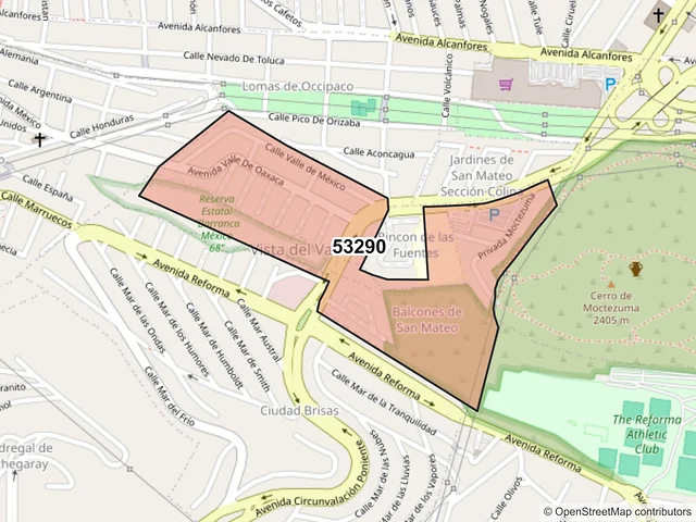 Mapa del código postal 53290, Naucalpan de Juárez, México
