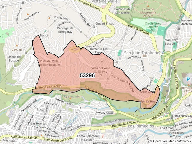 Mapa del código postal 53296, Naucalpan de Juárez, México