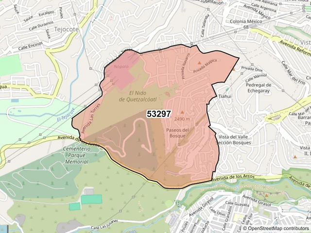 Mapa del código postal 53297, Naucalpan de Juárez, México