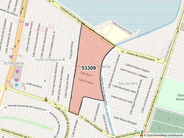 Mapa del código postal 53309, Naucalpan de Juárez, México